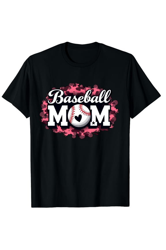 Baseball Mom Pink Splatter Leopard Text Graphic Short Sleeve T-Shirt For Women Gifts