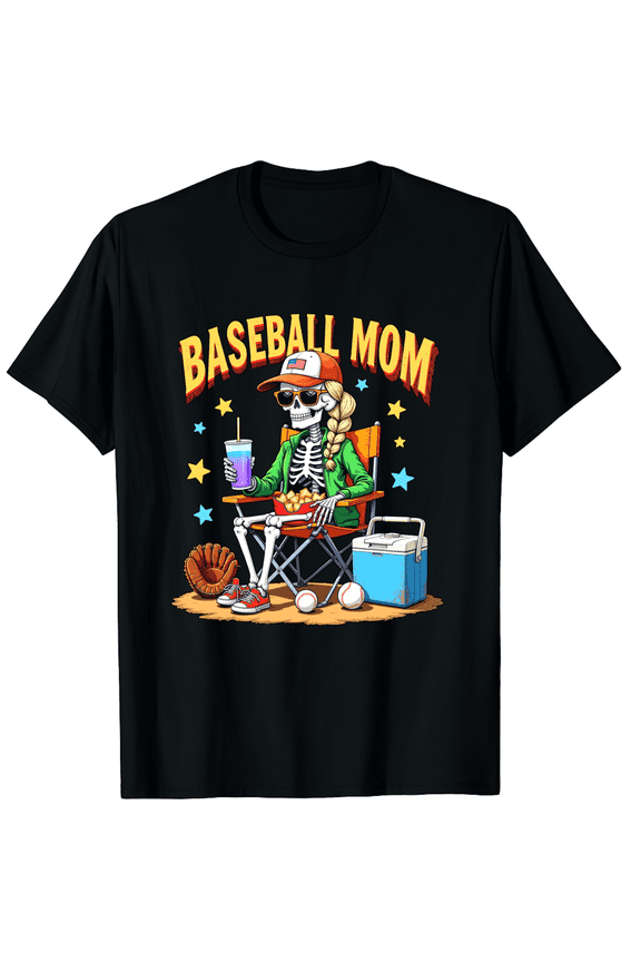 Baseball Mom Skeleton Relaxing Graphic Short Sleeve T-Shirt for Women Men Funny Gift
