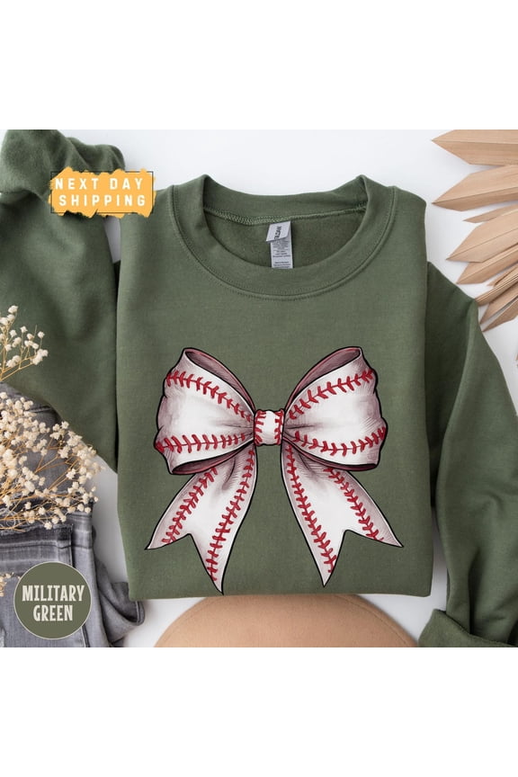Baseball Mom Sweatshirt, Baseball Bow Sweater, Coquette Baseball Game Day Crewneck, Baseball Season Pullover, Sports Mom, Mother's Day All Size S-5Xl