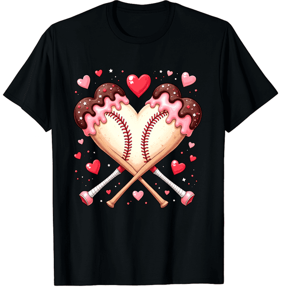 Baseball Mom Sweet Heart Bats Icing Cute Short Sleeve T-Shirt for Women Men Valentine Gift