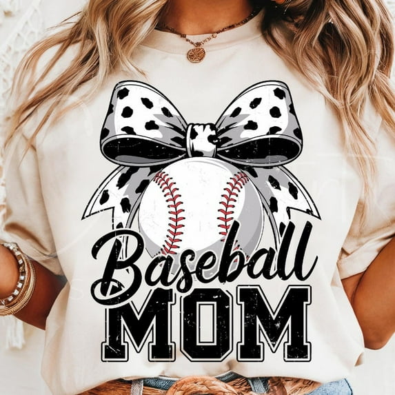 Baseball Mom T-Shirt, Polka Dot Bow Design, Sports Mama Game Day Tee, Proud Baseball Mom Shirt