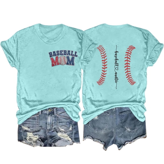 Baseball Mom T-Shirts for Women Game Day Shirt Tops Baseball Graphic Tee Shirts Casual Crewneck Short Sleeve Tshirt