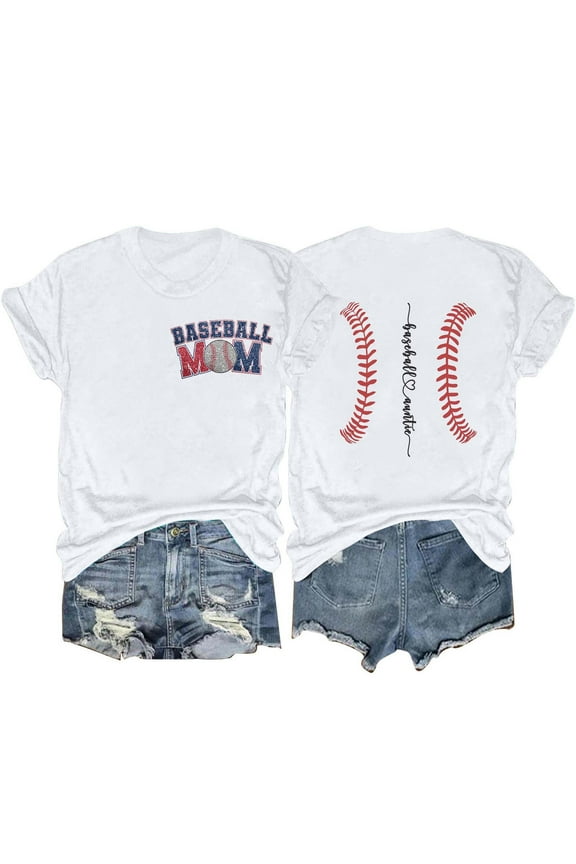 Baseball Mom T-Shirts for Women Game Day Shirt Tops Baseball Graphic Tee Shirts Casual Crewneck Short Sleeve Tshirt