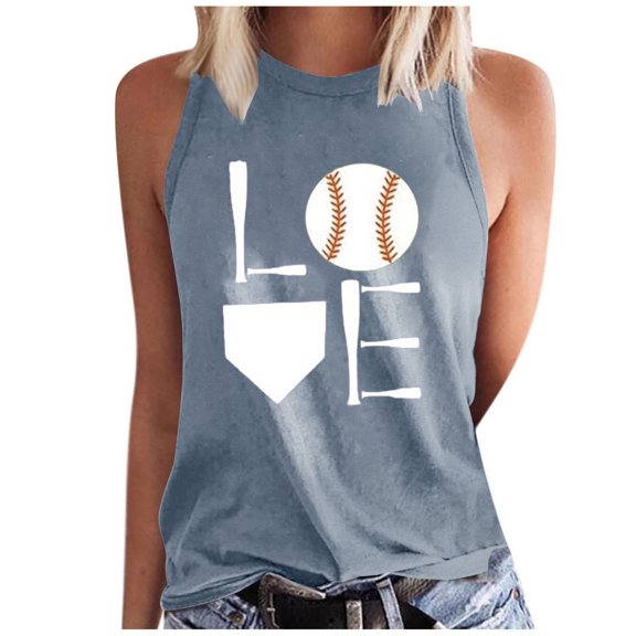 Baseball Mom Tank Tops for Women Baseball Love Graphic Sleeveless T Shirts Summer Casual Loose Fit Blouses (2XL, Gray 1)