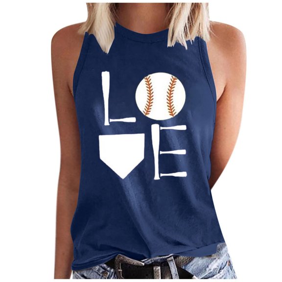 Baseball Mom Tank Tops for Women Baseball Love Graphic Sleeveless T Shirts Summer Casual Loose Fit Blouses (2XL, Navy 1)