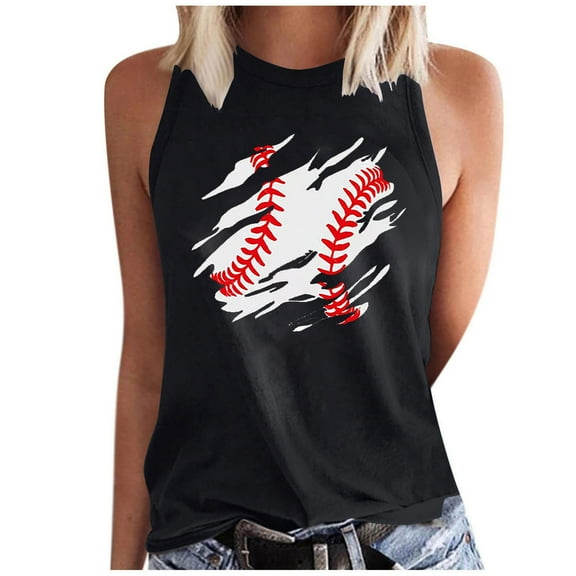 Baseball Mom Tank Tops for Women Baseball Love Graphic Sleeveless T Shirts Summer Casual Loose Fit Blouses (S, Black 2)