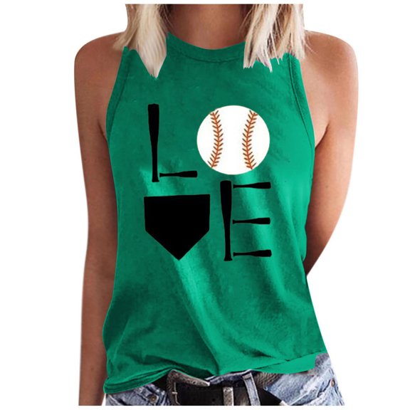 Baseball Mom Tank Tops for Women Baseball Love Graphic Sleeveless T Shirts Summer Casual Loose Fit Blouses (S, Green 1)