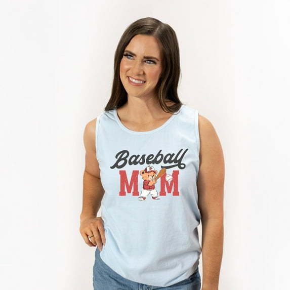 Baseball Mom Teddy Bear - Women's Garment Dyed Graphic Tank Top
