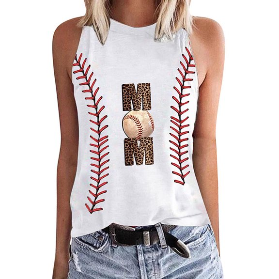 Baseball Mom Top for Women Cute Baseball Mother Day Sleeveless T-Shirt Casual Workout Vest Gifts