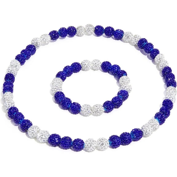 Baseball Necklace 18 Inch Baseball Chain and Bracelet Set Beaded Necklace Men's and Women's Shiny Rhinestone Drops