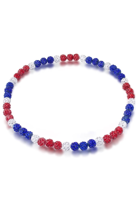 4th of July Baseball Necklace 18in Rhinestone Clay Bead Chain Gifts for Enthusiast