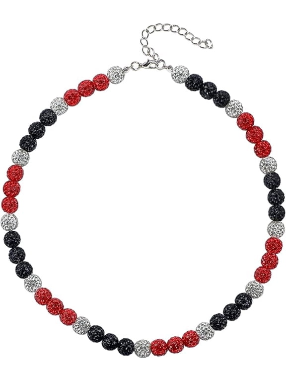 Baseball Necklace Tutuviw Glitter Bling Rhinestone Beaded Collection Necklace Inspired Sports Jewelry Baseball Chain for Men Cool Gifts for Baseball Players Team Lovers (Black/White/Red)