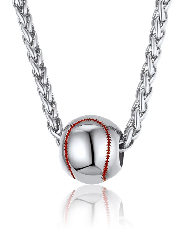 Baseball Necklaces for Mens Stainless Steel Wheat Rope Chain Softball Jewelry Men Baseball Chain