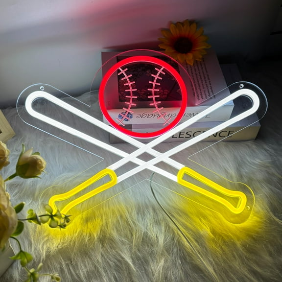 Baseball Neon Sign Dimmable Sport Wall Decor with USB Power, Gifts for Men & Boys Baseball Fan Accessories, Neon Sign for Wall Decor, LED Neon Lights for Man Cave