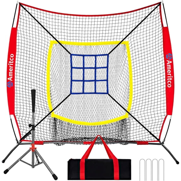 Baseball Net7x7ft Baseball Practice Net with Tee and Target, Large Pocket Sports net for Hitting/Batting/Pitching/Throwing,Scratch Resistant Base, Versatile Use for All Levels