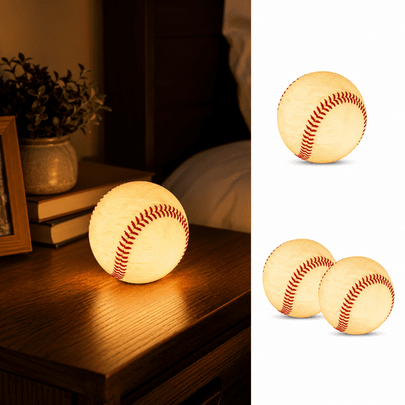 Baseball Night Light Gift, Light Up Baseball Table Lamp with Red Stitching, LED Baseball Statue Nightlight Sports Decor for Bedroom Desk Office, Unique Gift for Baseball Fans, 1PC