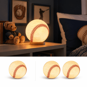 Baseball Night Light Gift, Light Up Baseball Table Lamp with Red Stitching, LED Baseball Statue Nightlight Sports Decor for Bedroom Desk Office, 2PCS