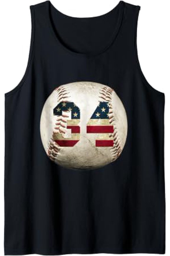 Baseball Number 34 With American Usa Flag Tank Top Size S-3XL