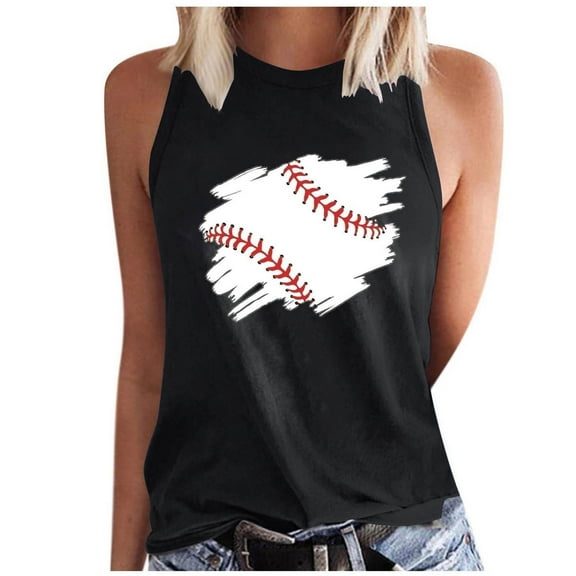 Baseball O-Neck Tank Women Print Baseball Tanks Cute Workout Graphic Casual Summer Sleeveless Vest Top Yoga Gym Shirt