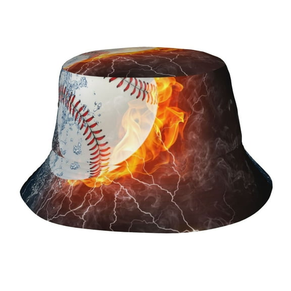 Baseball On Fire Flying Bucket Hat, Packable Fisherman Sun Cap, Foldable UV Protection for Fishing Beach Hiking Camping