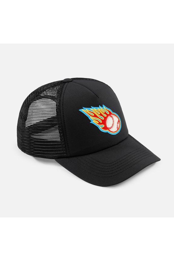 Baseball On Fire Patch Trucker Hat