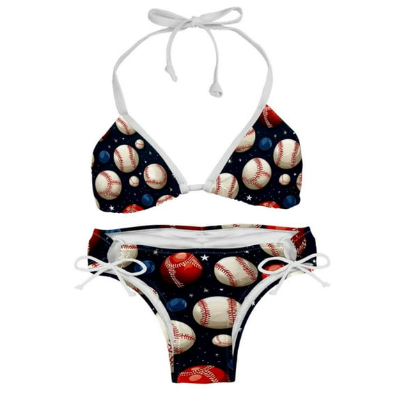 Baseball One-Piece Swimsuit Bikini Set, Detachable Sponge, Adjustable Strap, Two-Pack, Beach Vacation Wear