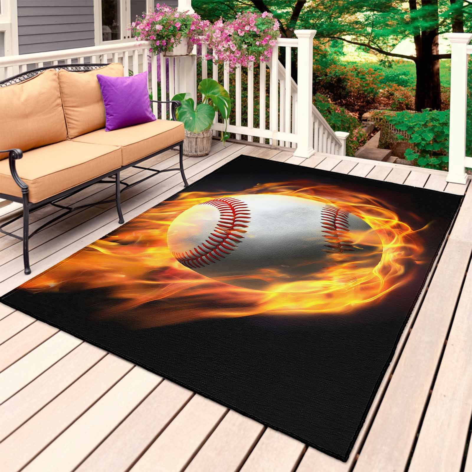 Softball Rug Baseball Outdoor Rug for Patio/Deck/Porch, Non-Slip Large Area Rug 5 x ...