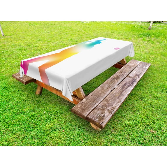 Baseball Outdoor Tablecloth, Colorful Reflection of Baseball Player Batter Softball Hitter Swinging Arms Print, Decorative Washable Fabric Picnic Tablecloth, 58 X 104 Inches, Multicolor, by Ambesonne