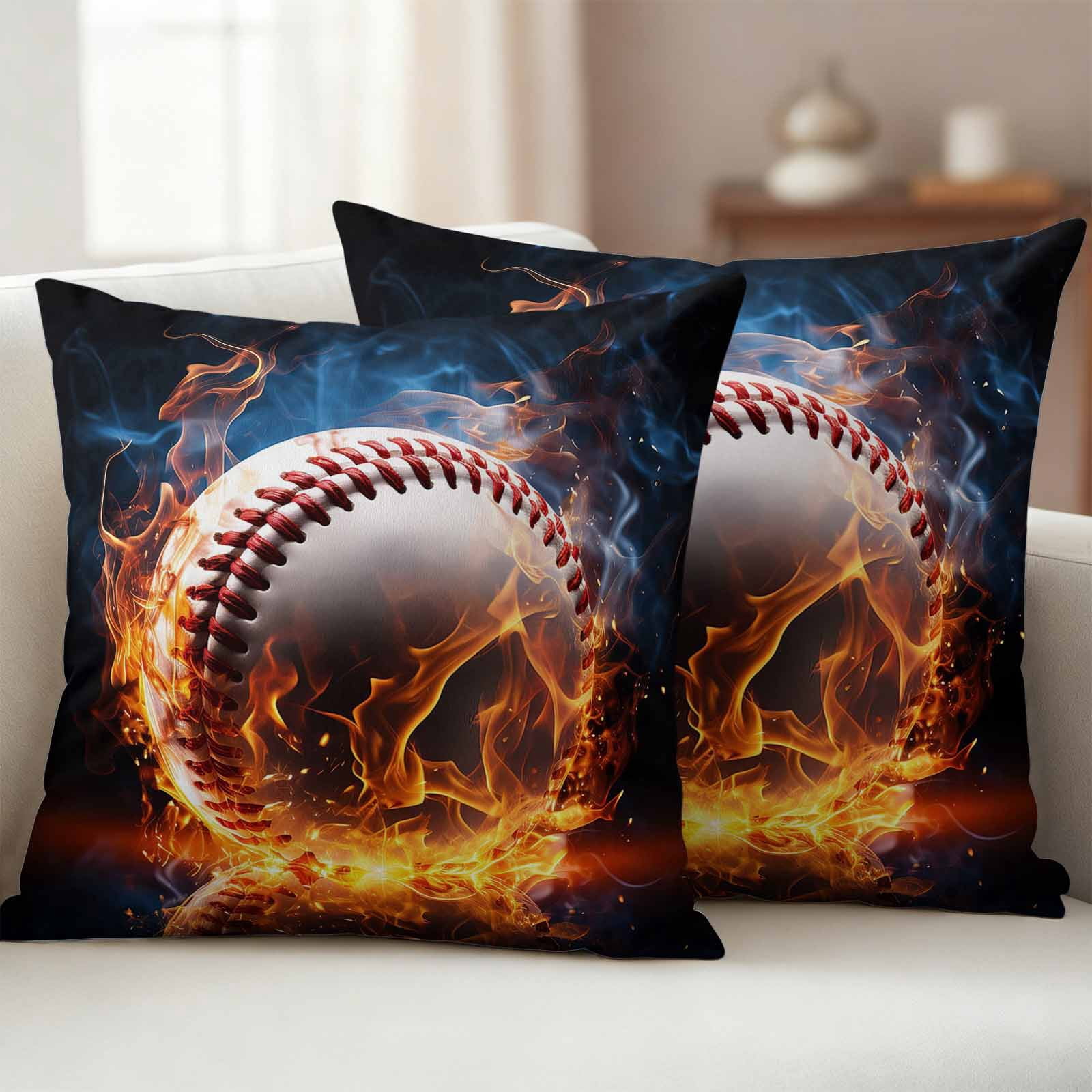 Baseball, Outdoor Waterproof Throw Pillow Covers 18x18 Set of 2, Sports ...