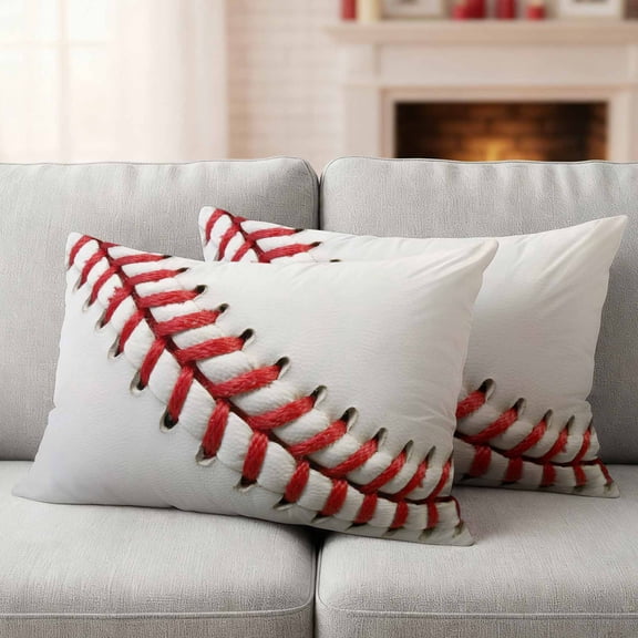 Baseball Outdoor Waterproof Throw Pillow Covers 20x12 Set of 2, Red White Texture Sports Ball Minimalist Decorative Pillowcases Cushion Pillowcase for Couch Sofa Patio Outside Pillow Protector