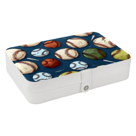 Baseball PU Leather Jewelry Box with Removable Compartment and Necklace Holder - Portable Jewelry Display Case for Jewelry Boxes