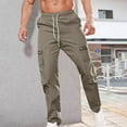 thumbnail image 1 of Baseball Pants Men Casual Sports Zipper Drawstring Straight Leg Cargo Full Length Pants, 1 of 9