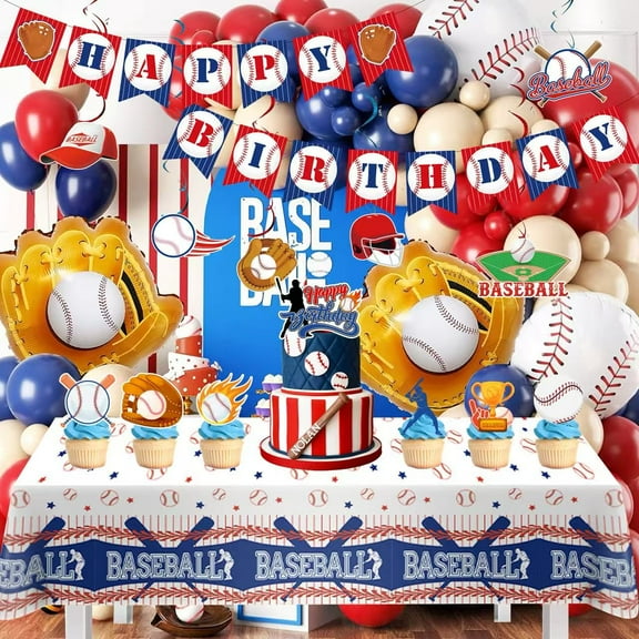 Baseball Party Decorations, 118pcs Baseball Birthday Decorations Set Include Baseball Cupcake Toppers Balloons Hanging Swirls Tablecloth etc Baseball Themed Party Decorations for Sports Party