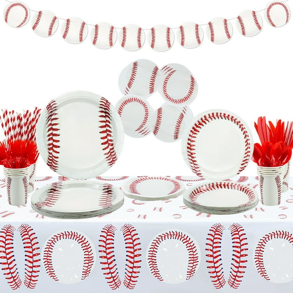 Baseball Party Decorations - Including Plates, Cups, Napkins, Tableware, Tablecloth, Balloons, Banner, Baseball Birthday Supplies for Kids and Baseball Fans - Serve 20