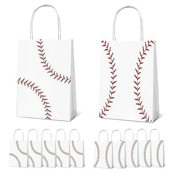 Baseball Party Favor Gift Bags with Handle, 12 Pcs Party Treat Bag for Baseball Theme Games Day Sports Goody  Birthday