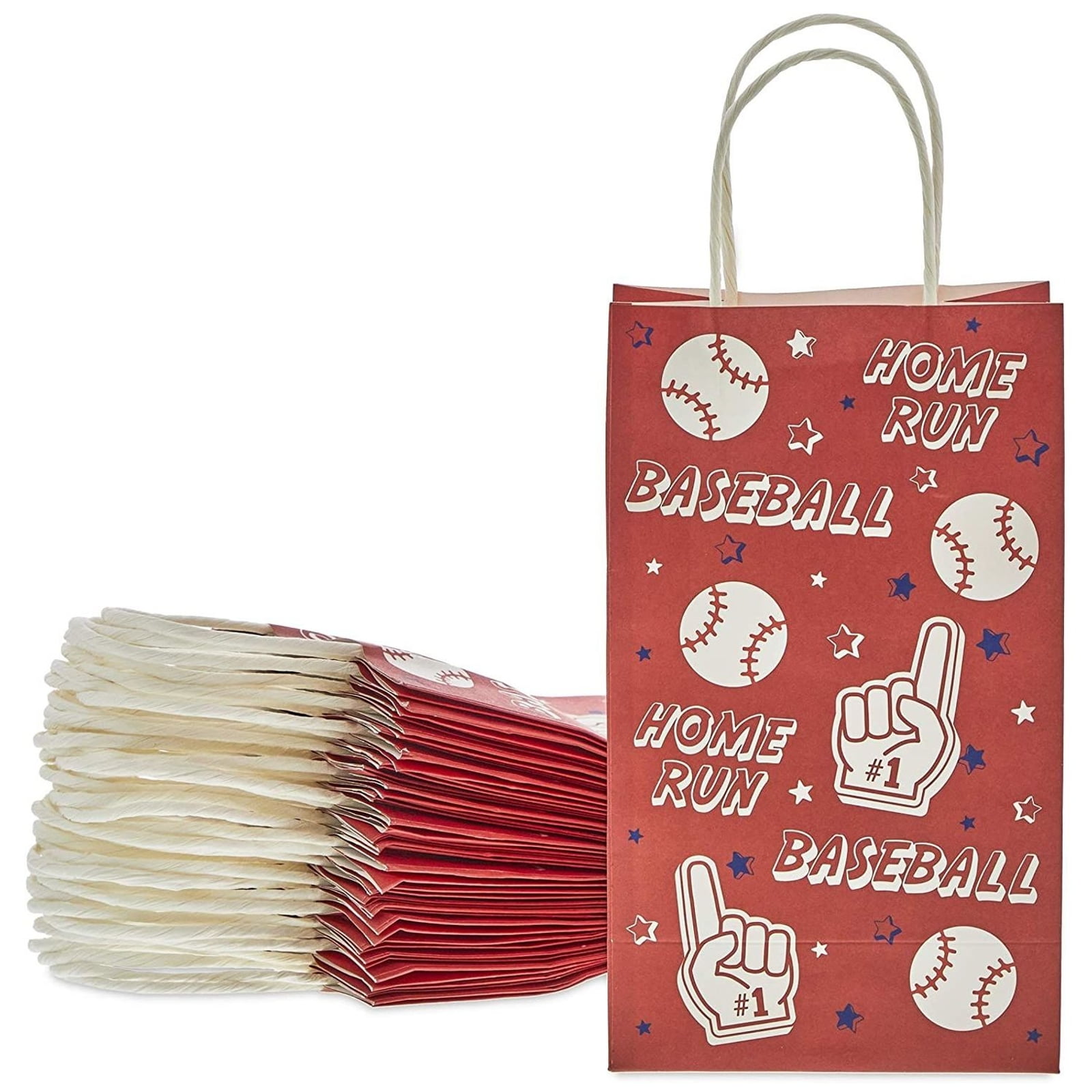 Baseball Party Favor Gift Bags with Handles (Red, 5.3 x 9 x 3.15 in, 24 Pack)