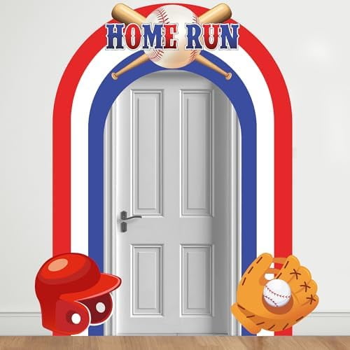 Baseball Party Porch Banner Sports Theme Birthday Door Hanging Backdrop Home Run Wooden Bat Photo Props Ball and Mitt Helmet Background Door Entryway Decor for Classroom Bedroom