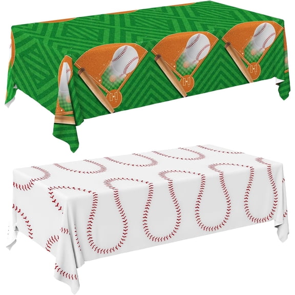 Baseball Party Supplies: 2-Pack Baseball Birthday Decorations with Disposable Plastic Tablecloth - Table Cover for Baseball Games & Parties, 54 x 108 Inch
