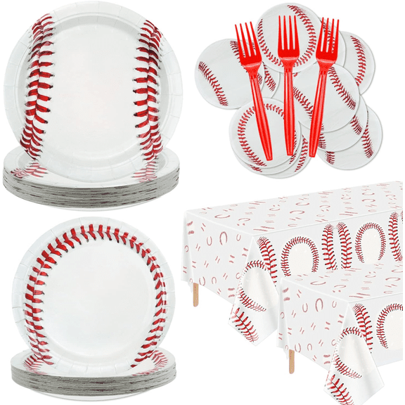 Baseball Party Supplies Serve 40 - 162Pcs Plates Napkins Tablecloth Forks Set for Kid and Baseball Fans Baseball Theme Party Decorations
