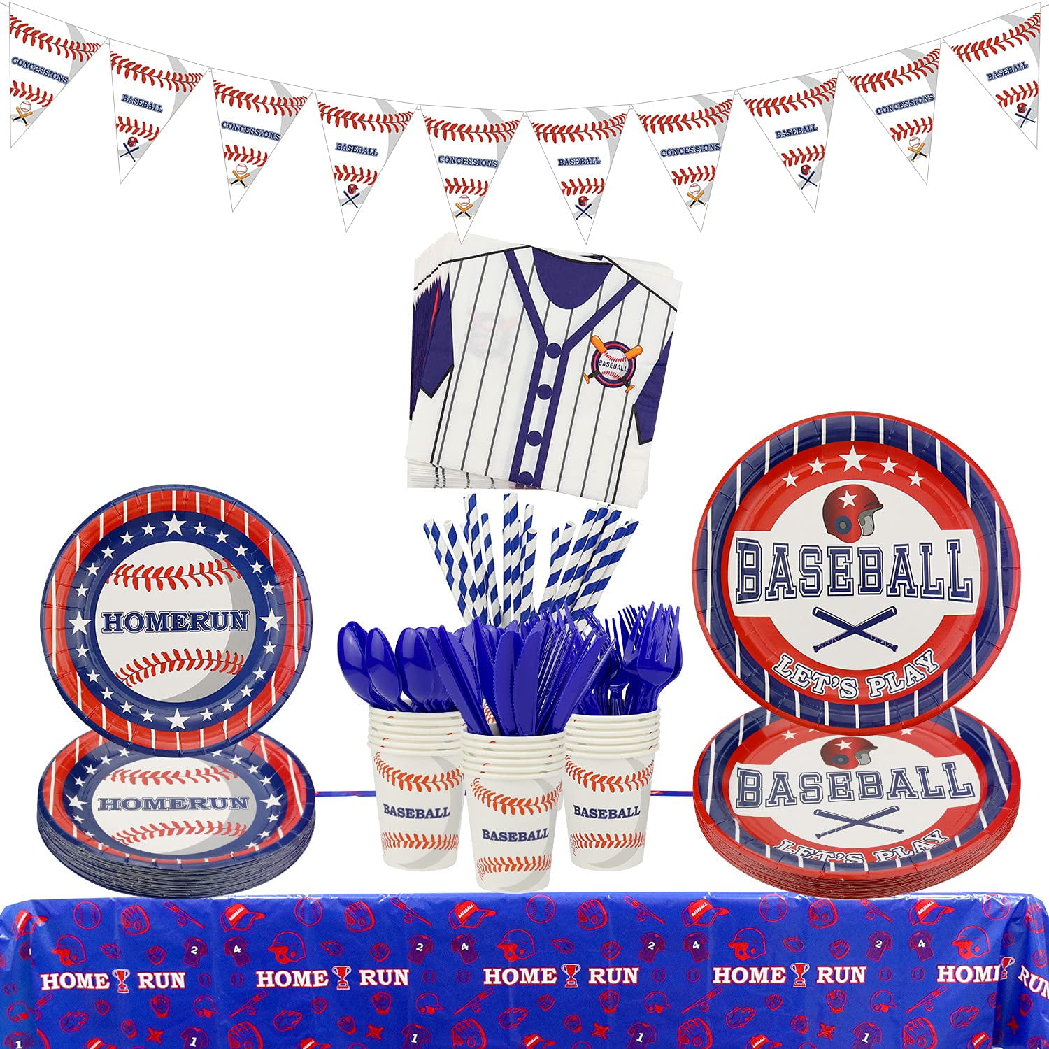  Sawysine 192 Pcs Baseball Party Supplies Bundle, Disposable  Paper Baseball Plates Cups Napkins Knife Fork Spoon Straw, Baseballs Party  Birthday Decorations Favors for Boys Girls Serves 24 : Home & Kitchen