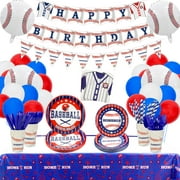 Baseball Party Supplies - Baseball Tableware Kit Including Plates, Cups, Napkins, Spoons, Knives, Forks, Tablecloth, Banner, Sports Party Pack for Kids, Baseball Fans Birthday Decor, Serves