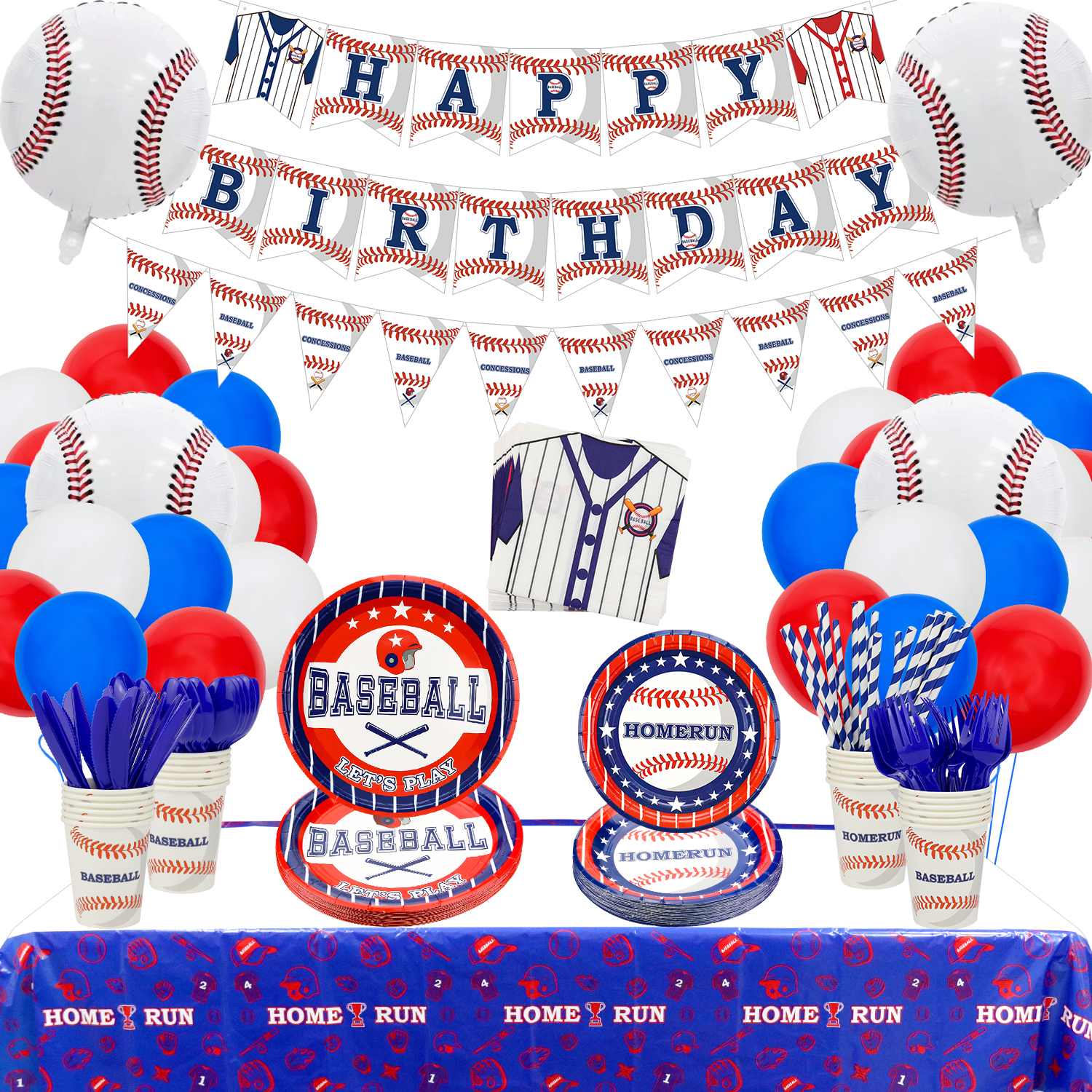 163-Piece Baseball Party Decorations Kit - Complete Set With Plates, Napkins, Banner & Tableware