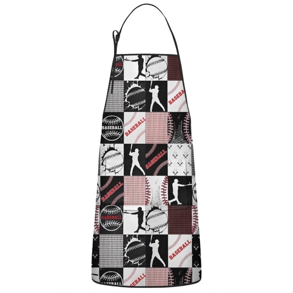 Baseball Patchwork Pattern Apron-Garden Aprons for Women with Pockets-Cotton Linen Waterproof Kitchen Cooking Gardening Aprons Adjustable for Kitchen,Cooking,BBQ and Salon 33x27 Inch