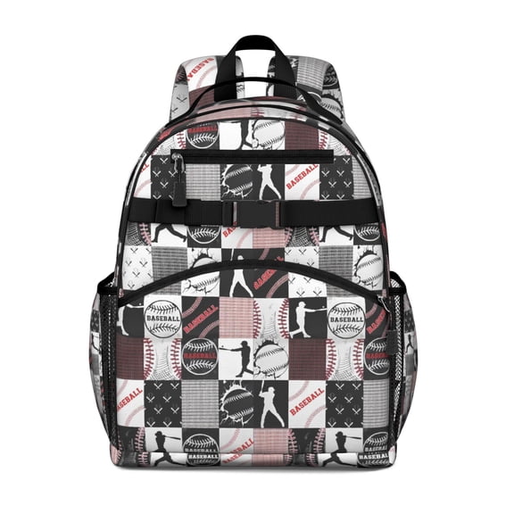 Baseball Patchwork Pattern Backpack for School,Cute School Bag,Schoolbag with Adjustable Shoulder Straps & Padded Back,15.25"x11.5"x5.25"