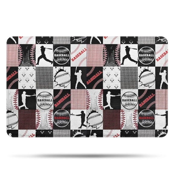 Baseball Patchwork Pattern Bathroom Rugs Mat,Non Slip Microfiber Bathroom Rug,Rubber Backing,Soft Bathroom Mats for Bathroom Floor,Tub and Shower,20x32in(50x80cm)