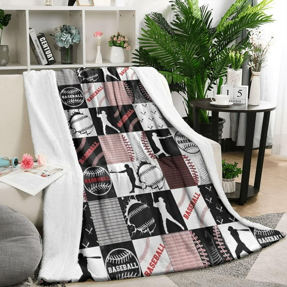 Baseball Patchwork Pattern Blanket,Comfortable Soft Lamb Wool Throw Blanket,All Season,Warm Lightweight Blankets for Sofa Bed Couch Living Room Chair,50"x60"