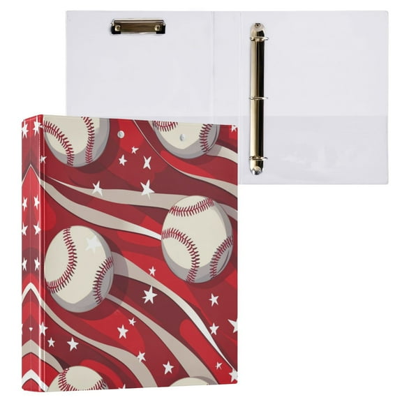 Baseball Pattern 3 Ring Hardcover Binders 1.5in Round Rings for Letter-Size Folder Paper Organizer Pockets for Office Student Recipe