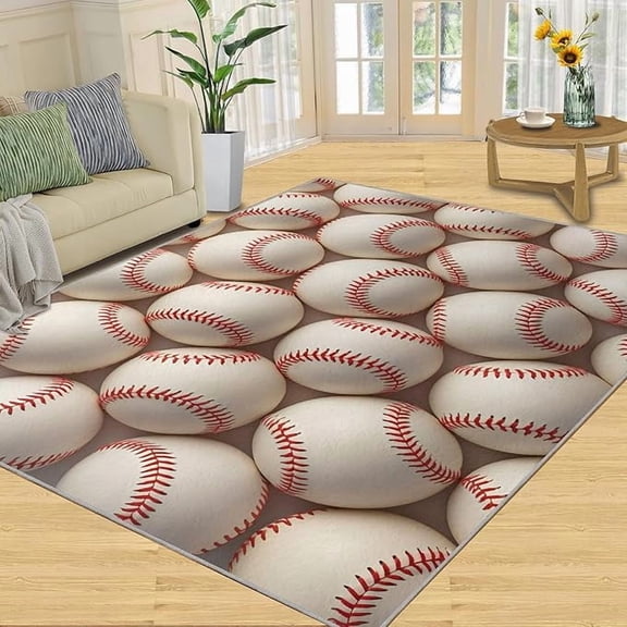 Baseball Pattern Area Rug, Baseball Rug Baseball Sports Rugs for Bedroom Baseball Sports Rugs for Boys Room Baseball Rugs for Living Room Home Decor Floor Mats 2 x 3ft