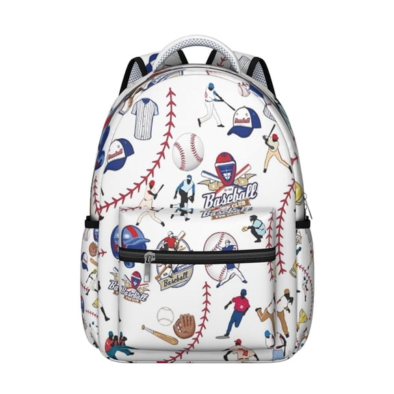 Baseball Pattern Backpack for School,Schoolbag with Adjustable Shoulder Straps & Padded Back,15.3"x11"x7.1".