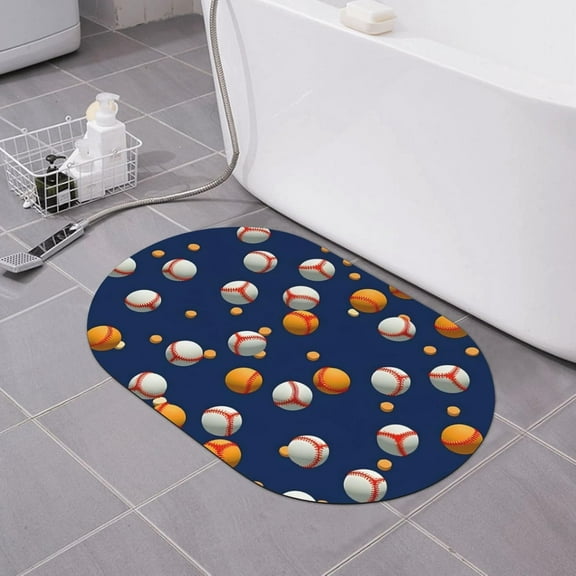 Baseball Pattern Bath Mat Sport Ball Diatomaceous Earth Bathroom Rugs Absorbent Stone Bath Mat Fast Drying Shower Rug Non Slip Doormat 15.7" x 23.6"